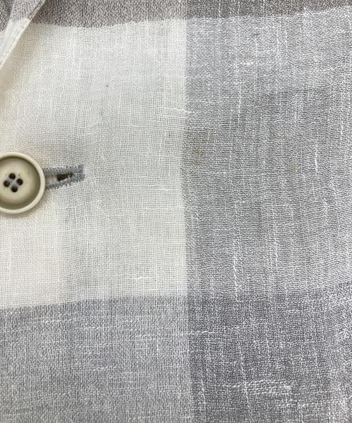 ARMANI COLLEZIONI（アルマーニ コレツィオーニ）ARMANI COLLEZIONI (アルマーニ コレツィオーニ) ブロックチェックリネンジャケット アイボリー×グレー サイズ:Sの古着・服飾アイテム