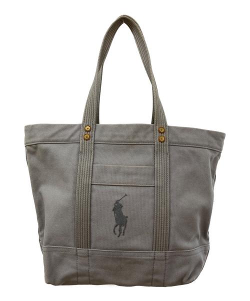 POLO RALPH LAUREN（ポロ・ラルフローレン）POLO RALPH LAUREN (ポロ・ラルフローレン) ビッグ刺繍キャンバストートバッグ グレーの古着・服飾アイテム