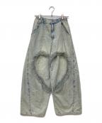 Candy Stripperキャンディーストリッパー）の古着「HEART OPEN FRILL DENIM PANTS/デニムパンツ」｜インディゴ
