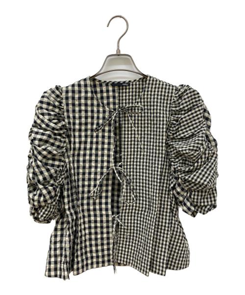 styling/（スタイリング）styling/ (スタイリング) ギンガムチェックギャザーブラウス ブラック×ベージュ サイズ:ONEの古着・服飾アイテム