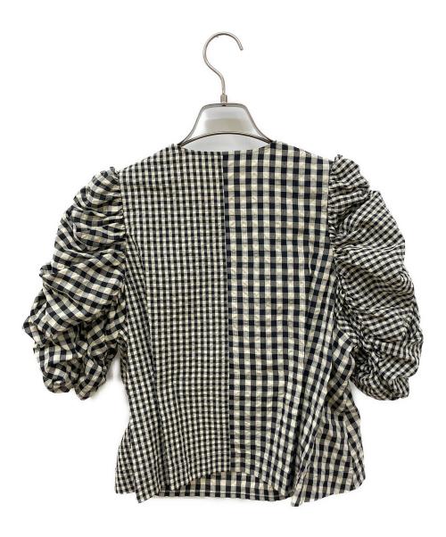 styling/（スタイリング）styling/ (スタイリング) ギンガムチェックギャザーブラウス ブラック×ベージュ サイズ:ONEの古着・服飾アイテム