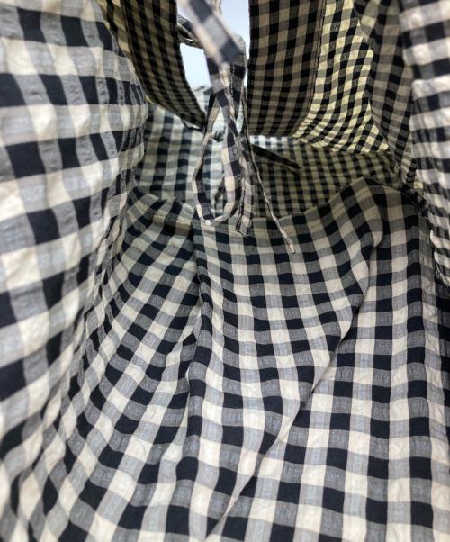 styling/（スタイリング）styling/ (スタイリング) ギンガムチェックギャザーブラウス ブラック×ベージュ サイズ:ONEの古着・服飾アイテム