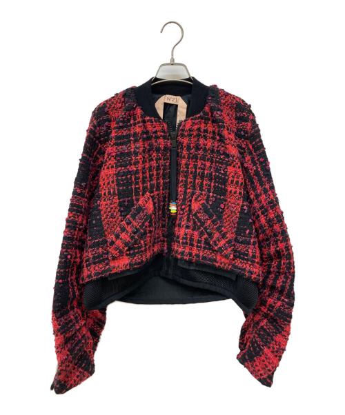 N°21（ヌメロヴェントゥーノ）N°21 (ヌメロヴェントゥーノ) ツイードブルゾン レッド サイズ:Mの古着・服飾アイテム