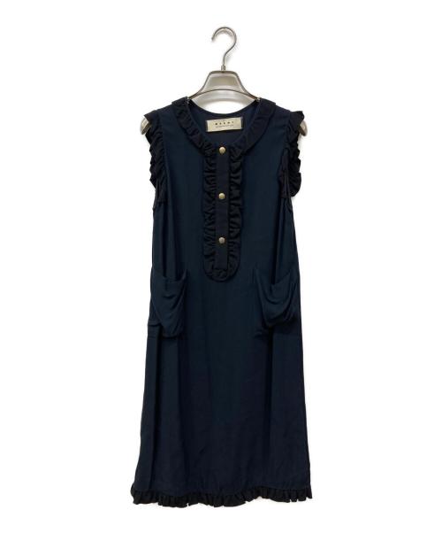 MARNI（マルニ）MARNI (マルニ) フリルノースリーブワンピース ネイビー サイズ:Ⅿの古着・服飾アイテム