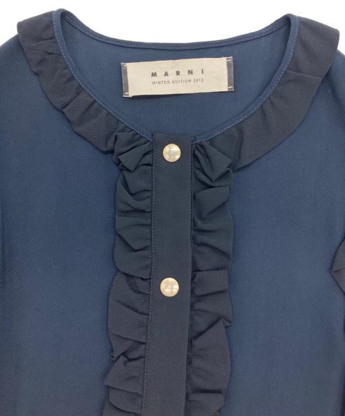 MARNI（マルニ）MARNI (マルニ) フリルノースリーブワンピース ネイビー サイズ:Ⅿの古着・服飾アイテム