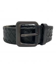 BOTTEGA VENETA（ボッテガベネタ）の古着「イントレチャートレザーベルト」｜ブラック
