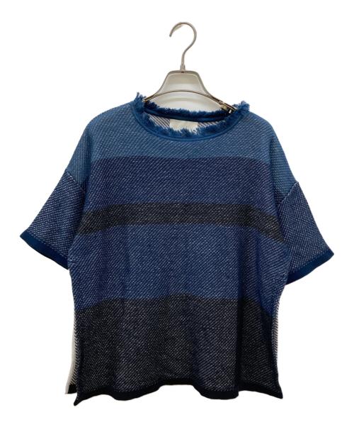 TAN（タン）TAN (タン) サイドスリットボーダーTシャツ ブルー サイズ:FREEの古着・服飾アイテム