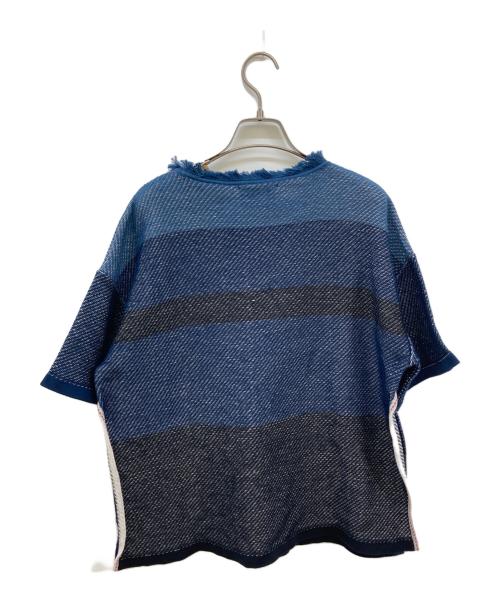 TAN（タン）TAN (タン) サイドスリットボーダーTシャツ ブルー サイズ:FREEの古着・服飾アイテム