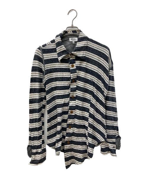 Vivienne Westwood（ヴィヴィアンウエストウッド）Vivienne Westwood (ヴィヴィアンウエストウッド) アシメボーダーシャツ グレー サイズ:Ｍの古着・服飾アイテム