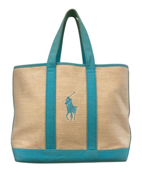 RALPH LAUREN（ラルフローレン）RALPH LAUREN (ラルフローレン) トートバッグ ベージュ×スカイブルーの古着・服飾アイテム
