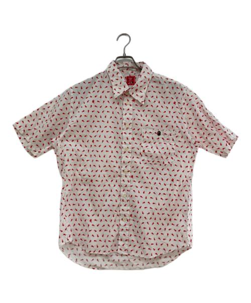 A BATHING APE（アベイシングエイプ）A BATHING APE (アベイシングエイプ) ソルジャー総柄シャツ ホワイト×レッド サイズ:Lの古着・服飾アイテム