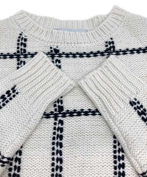 sheller（シェリエ）sheller (シェリエ) ステッチチェックウールニット ホワイト サイズ:Freeの古着・服飾アイテム