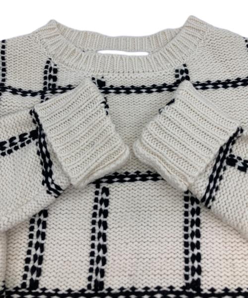 sheller（シェリエ）sheller (シェリエ) ステッチチェックウールニット ホワイト サイズ:Freeの古着・服飾アイテム