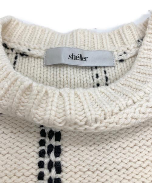 sheller（シェリエ）sheller (シェリエ) ステッチチェックウールニット ホワイト サイズ:Freeの古着・服飾アイテム