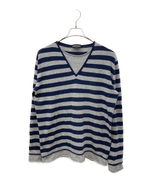 EMPORIO ARMANI（エンポリオ アルマーニ）EMPORIO ARMANI (エンポリオ アルマーニ) フェイクレイヤードボーダーニット ネイビー×グレー サイズ:XLの古着・服飾アイテム