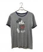 DISNEYディズニー）の古着「ミッキープリントリンガーTシャツ」｜グレー