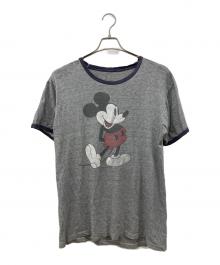 DISNEY（ディズニー）の古着「ミッキープリントリンガーTシャツ」｜グレー