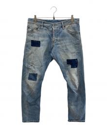DSQUARED2（ディースクエアード）の古着「パッチワークペイントデニムパンツ」｜スカイブルー