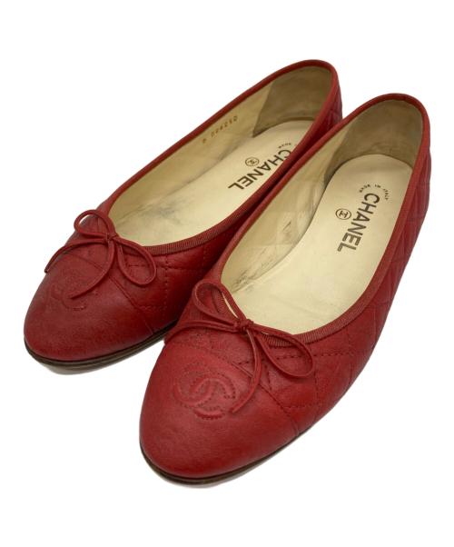 CHANEL（シャネル）CHANEL (シャネル) ココマークフラットシューズ バレリーナ レッド サイズ:39の古着・服飾アイテム