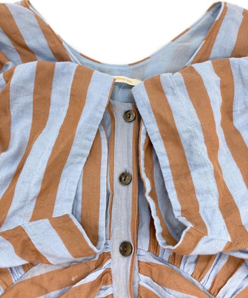 ne quittez pas（ヌキテパ）ne quittez pas (ヌキテパ) Cotton Voile Stripe Waist Gather Dress/ワンピース スカイブルー×ブラウン サイズ:Sの古着・服飾アイテム