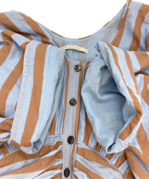 ne quittez pas（ヌキテパ）ne quittez pas (ヌキテパ) Cotton Voile Stripe Waist Gather Dress/ワンピース スカイブルー×ブラウン サイズ:Sの古着・服飾アイテム