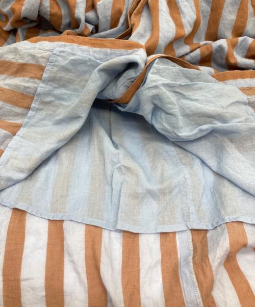 ne quittez pas（ヌキテパ）ne quittez pas (ヌキテパ) Cotton Voile Stripe Waist Gather Dress/ワンピース スカイブルー×ブラウン サイズ:Sの古着・服飾アイテム