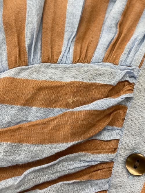 ne quittez pas（ヌキテパ）ne quittez pas (ヌキテパ) Cotton Voile Stripe Waist Gather Dress/ワンピース スカイブルー×ブラウン サイズ:Sの古着・服飾アイテム