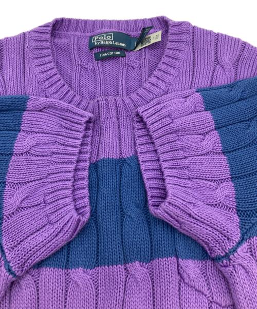 POLO RALPH LAUREN（ポロ・ラルフローレン）POLO RALPH LAUREN (ポロ・ラルフローレン) 半袖ケーブルニット ネイビー×パープル サイズ:Ｌの古着・服飾アイテム