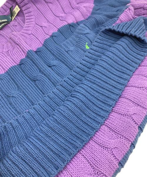 POLO RALPH LAUREN（ポロ・ラルフローレン）POLO RALPH LAUREN (ポロ・ラルフローレン) 半袖ケーブルニット ネイビー×パープル サイズ:Ｌの古着・服飾アイテム