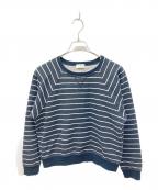 Saint Laurent Parisサンローランパリ）の古着「前Vクロップドボーダースウェット」｜ブラック