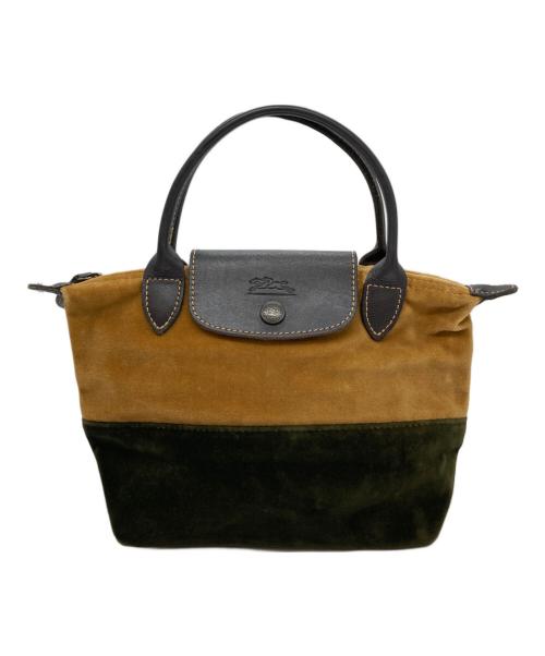 LONGCHAMP（ロンシャン）LONGCHAMP (ロンシャン) ベロアミニハンドバッグ グリーン×イエローの古着・服飾アイテム