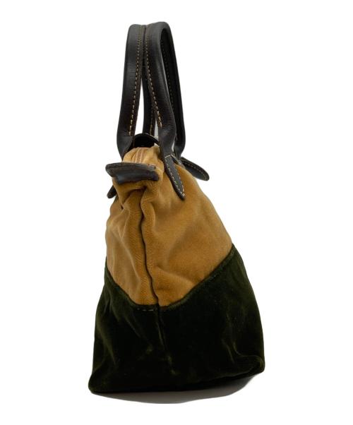 LONGCHAMP（ロンシャン）LONGCHAMP (ロンシャン) ベロアミニハンドバッグ グリーン×イエローの古着・服飾アイテム