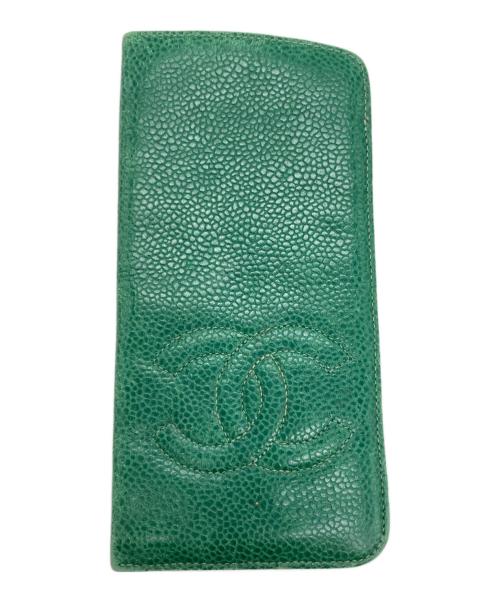 CHANEL（シャネル）CHANEL (シャネル) キャビアスキンレザーグラスケース グリーンの古着・服飾アイテム