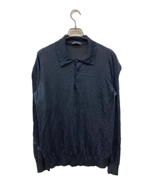PRADA（プラダ）PRADA (プラダ) コットンシルクニットポロシャツ ネイビー サイズ:SIZE 52の古着・服飾アイテム
