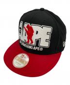 New Era×A BATHING APEニューエラ×アベイシングエイプ）の古着「ソルジャーロゴキャップ」｜ブラック×レッド