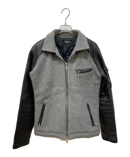 DELAY by win&sons（ディレイバイウィンアンドサンズ）DELAY by win&sons (ディレイバイウィンアンドサンズ) Halford Varsity/切替レザージャケット グレー×ブラック サイズ:2の古着・服飾アイテム