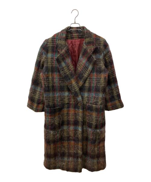 USED（USED）USED (USED) モヘアチェックチェスターコート ブラウン サイズ:-の古着・服飾アイテム