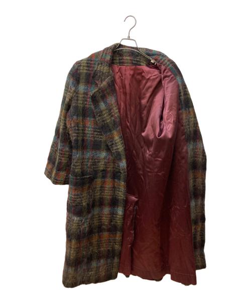 USED（USED）USED (USED) モヘアチェックチェスターコート ブラウン サイズ:-の古着・服飾アイテム