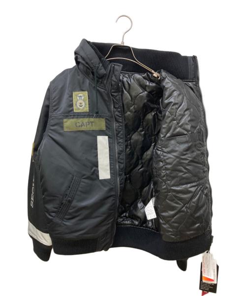 ALPHA（アルファ）ALPHA (アルファ) パッチドフーデットリブジャケット/フライトジャケット ブラック サイズ:Lの古着・服飾アイテム