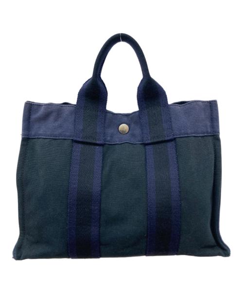 HERMES（エルメス）HERMES (エルメス) フールトゥPM/キャンバスハンドバッグ ネイビーの古着・服飾アイテム
