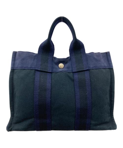 HERMES（エルメス）HERMES (エルメス) フールトゥPM/キャンバスハンドバッグ ネイビーの古着・服飾アイテム