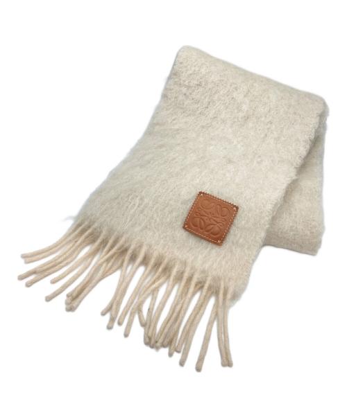 LOEWE（ロエベ）LOEWE (ロエベ) アナグラムレザーパッチモヘア混マフラー ホワイトの古着・服飾アイテム