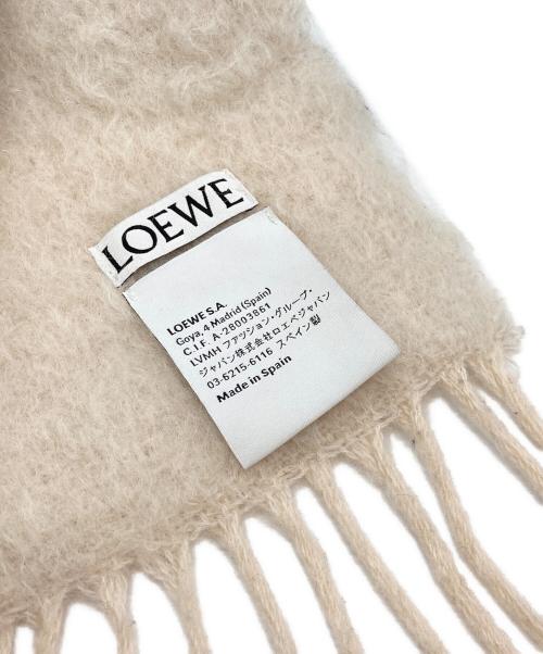 LOEWE（ロエベ）LOEWE (ロエベ) アナグラムレザーパッチモヘア混マフラー ホワイトの古着・服飾アイテム