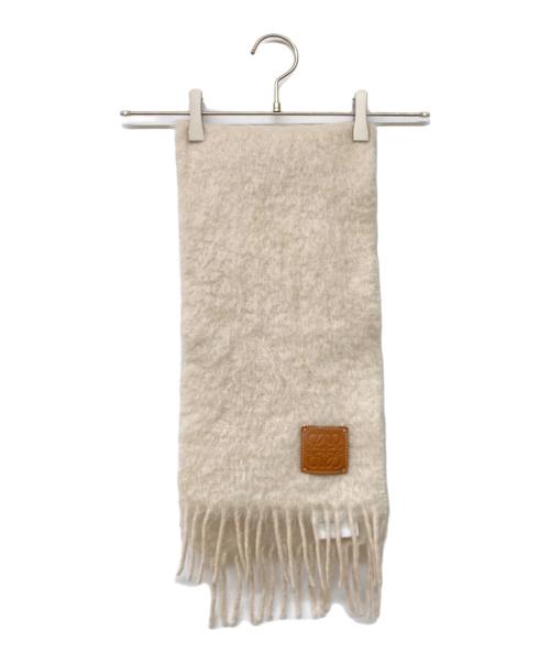 LOEWE（ロエベ）LOEWE (ロエベ) アナグラムレザーパッチモヘア混マフラー ホワイトの古着・服飾アイテム