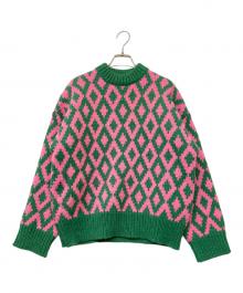 Jakke（ジャッキー）の古着「Amma アーガイルクルーネックニット」｜ピンク×グリーン