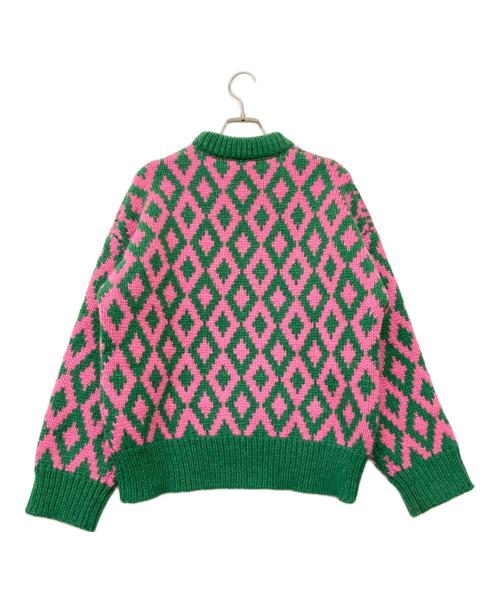 Jakke（ジャッキー）Jakke (ジャッキー) Amma アーガイルクルーネックニット ピンク×グリーン サイズ:38の古着・服飾アイテム