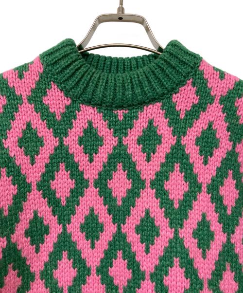 Jakke（ジャッキー）Jakke (ジャッキー) Amma アーガイルクルーネックニット ピンク×グリーン サイズ:38の古着・服飾アイテム