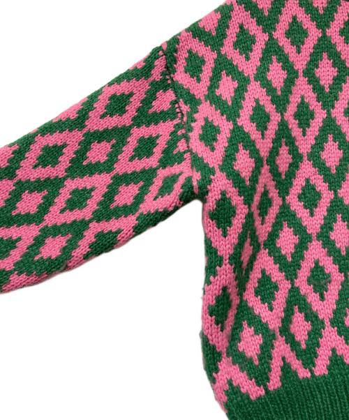 Jakke（ジャッキー）Jakke (ジャッキー) Amma アーガイルクルーネックニット ピンク×グリーン サイズ:38の古着・服飾アイテム