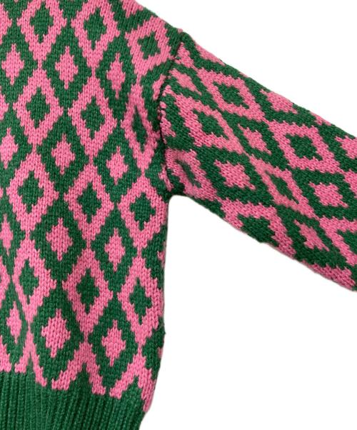 Jakke（ジャッキー）Jakke (ジャッキー) Amma アーガイルクルーネックニット ピンク×グリーン サイズ:38の古着・服飾アイテム