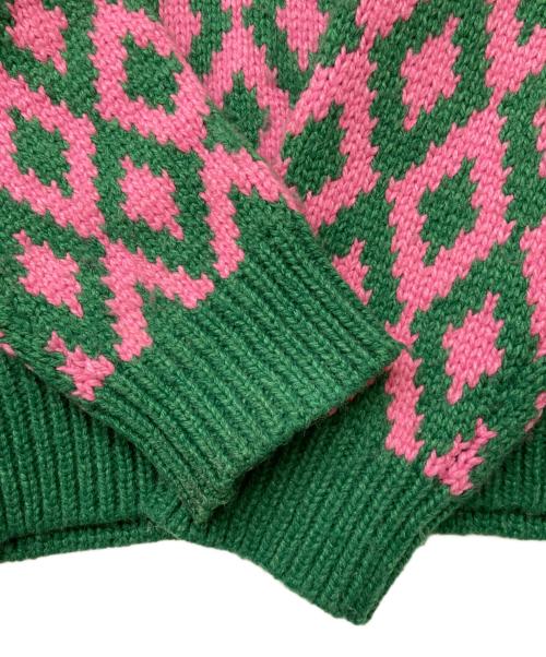 Jakke（ジャッキー）Jakke (ジャッキー) Amma アーガイルクルーネックニット ピンク×グリーン サイズ:38の古着・服飾アイテム